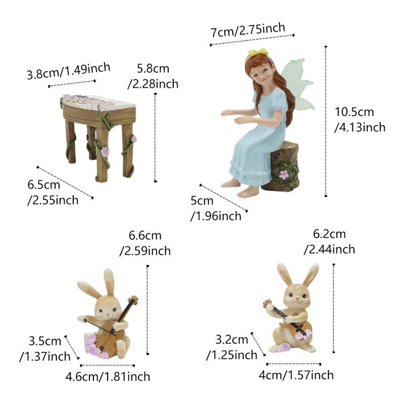 Светящиеся цветочные феи и кроличья группа, статуэтки садовых фей, украшения для ландшафта двора и газона Flower Fairy Set