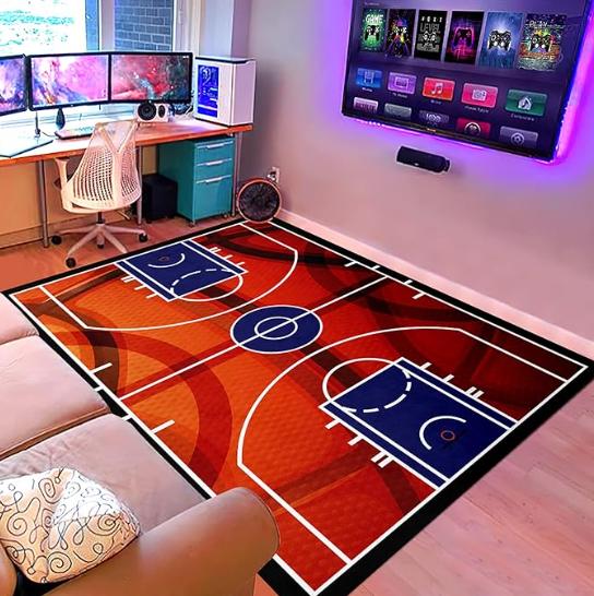

Basketball Rug for Boys Bedroom Black Basketball Area Rug Decor Floor Kids Room Carpet Fun Sport Rug White Ball Playroom Mat 40x60cm