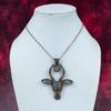 Moss Prehnite Real Gemstone Pendant Copper Wire Wrapped Jewelry Cow Face Pendant