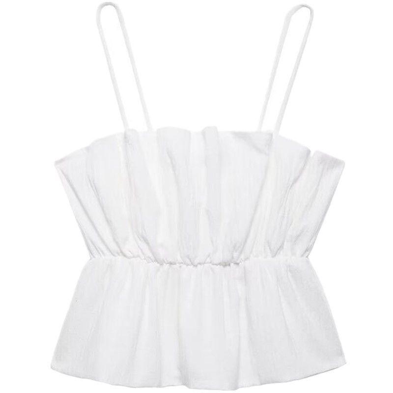 

Fashion Style 2024 Summer New Arrival Women s Sling Easiest for Match Slimming and Short Puffy Stretch Tops 3897072 White XS