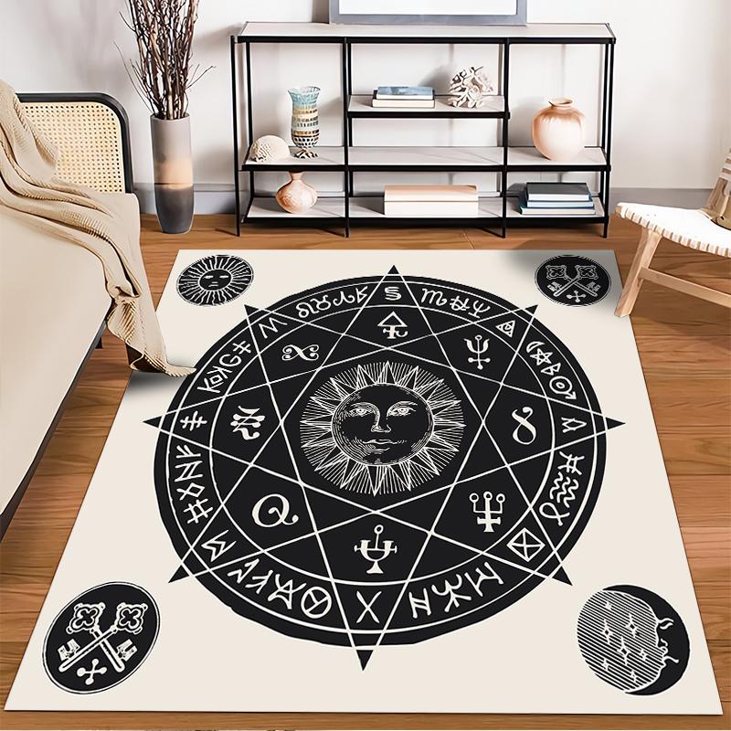 Mystical Sun and Symbols Design Rug Non-slip rug suitable for living room and bedroom sofas