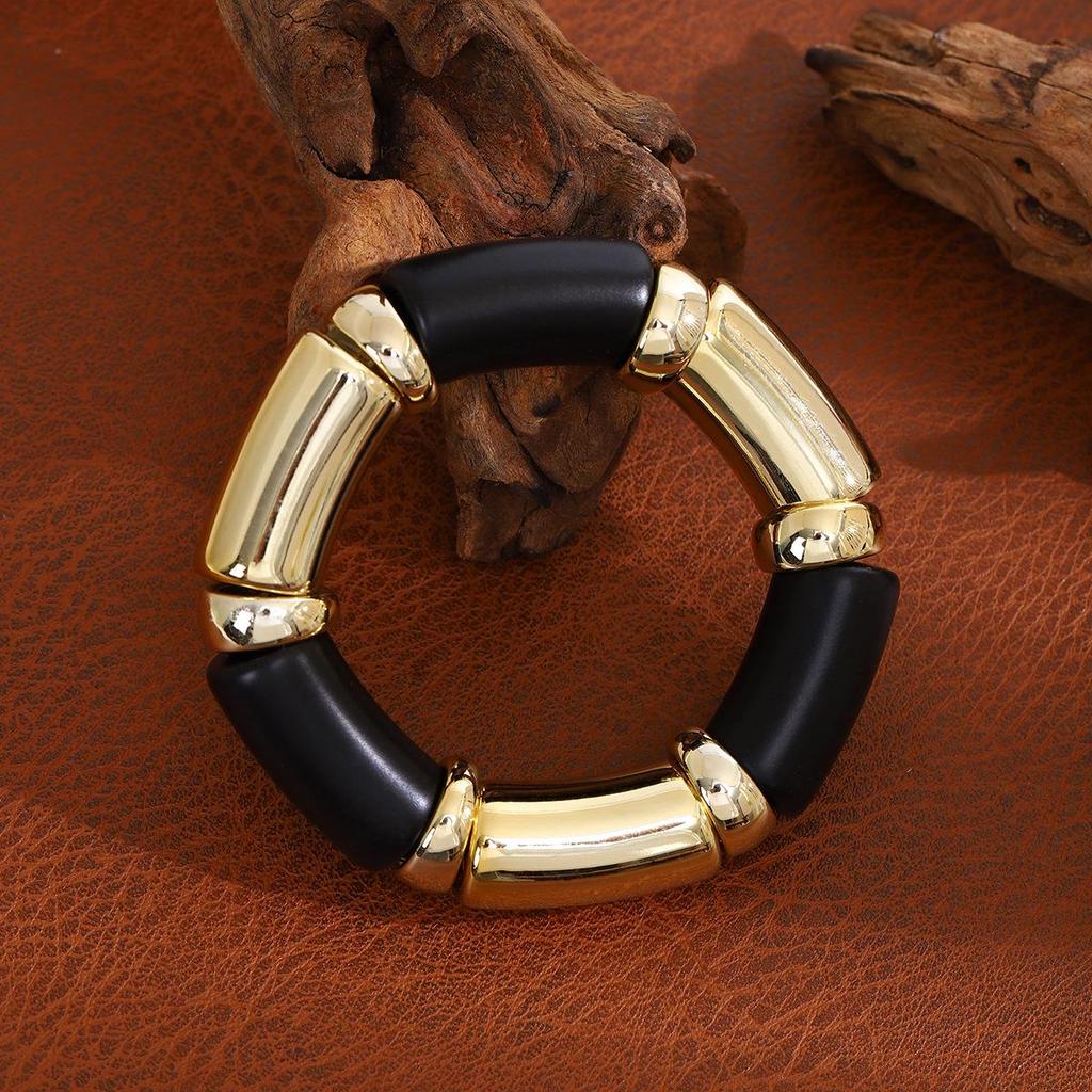 European-American Fashion Acrylic Bamboo Tube Bracelet: Multi-color Marble Beaded Design