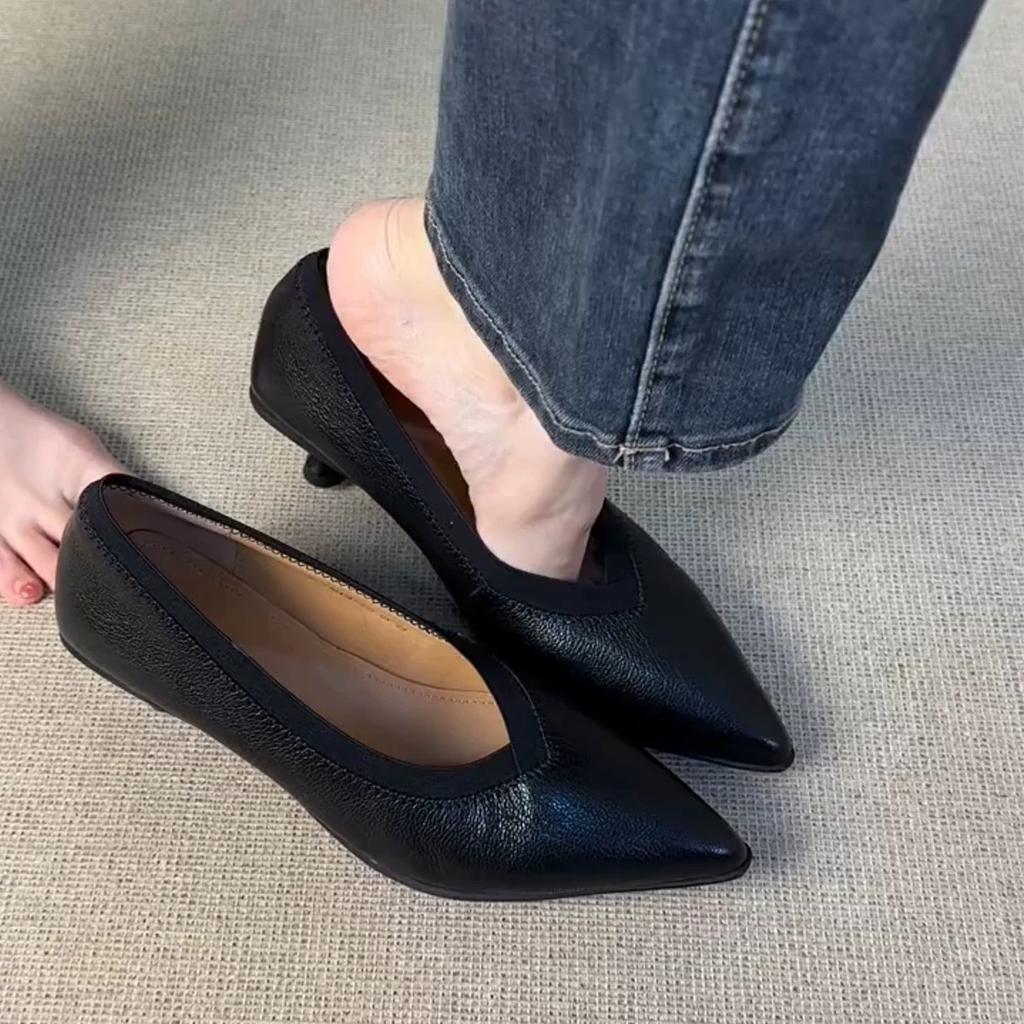 French retro V-mouth stiletto single shoes women's pointed head temperament one-pedal professional simple high heels shallow single shoes women