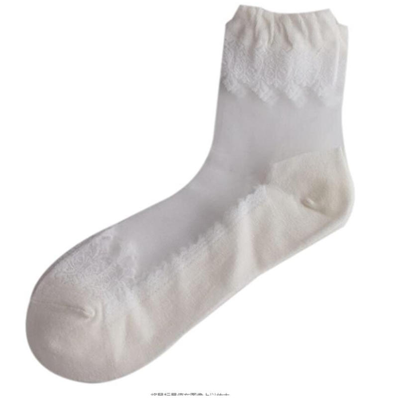 Summer Ladies Lace Embroidery Silk Transparent Glass Crystal Socks Breathable Stretch Women Socks 1 Pair Outdoor Casual Wear