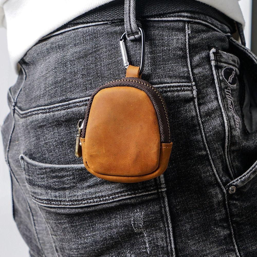 Genuine Leather Cowhide Coin Purses With Keyring Coin Pouch Fashion Small Purses