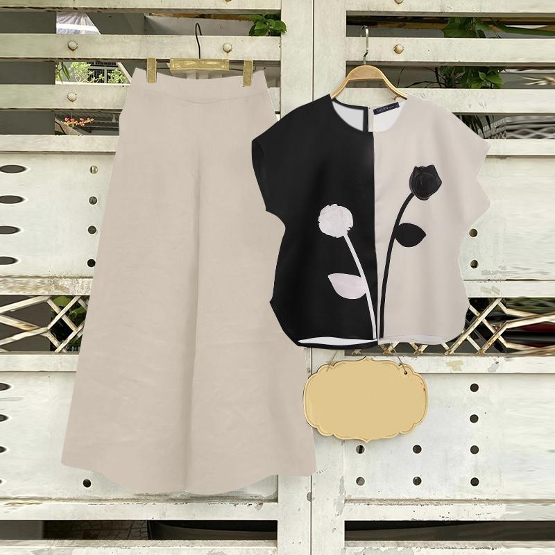 

ZANZEA Женские летние комплекты с круглым вырезом и коротким рукавом с цветочным принтом и брюками 5XL