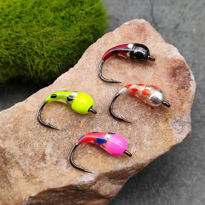 4x Ice Fishing Nymphs Sinking Fly Lures Portable Lightweight with Hook Storage Box for