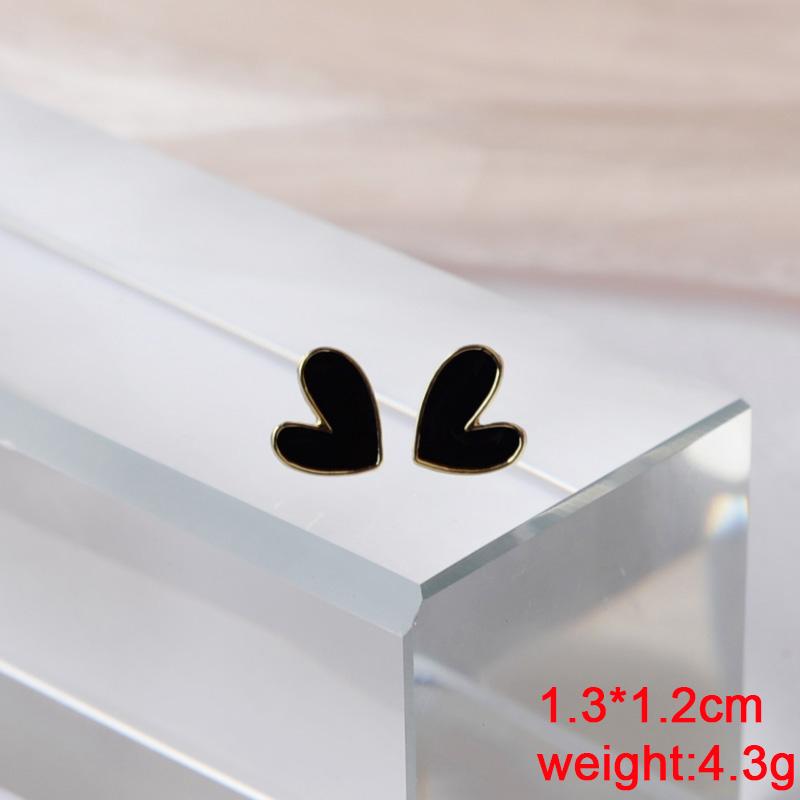 Black Enamel Bilayer Heart Stud Earrings Hollow Crystal Love Heart Earrings for Women Korean Lovely Ear Accessories Brincos