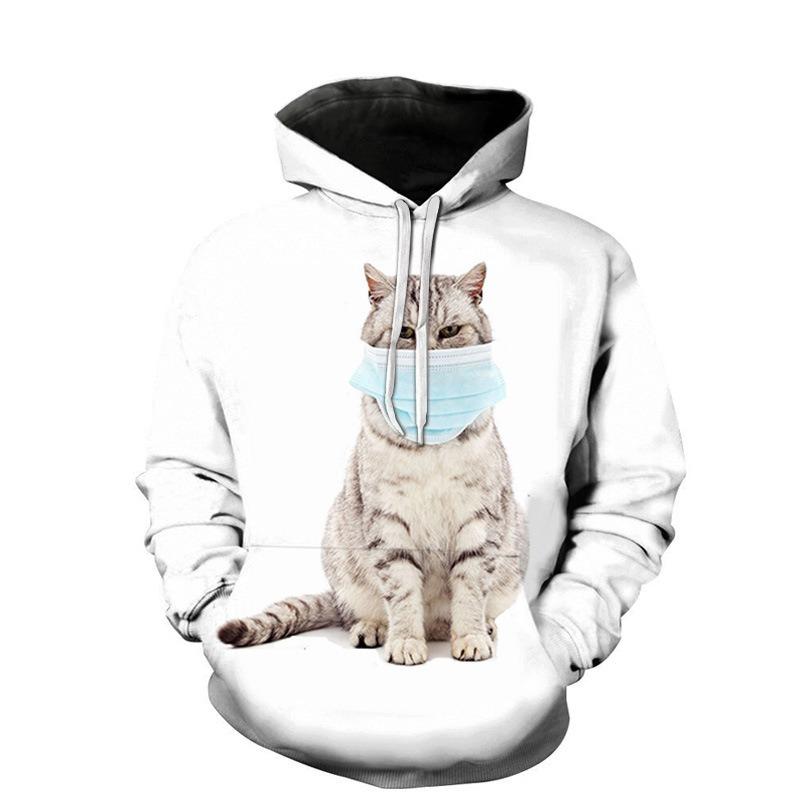 Autumn 3D Cute Cat Printed Hoodies Fashionable Casual Sports Long Sleeved Men's Hooded Sweatshirts