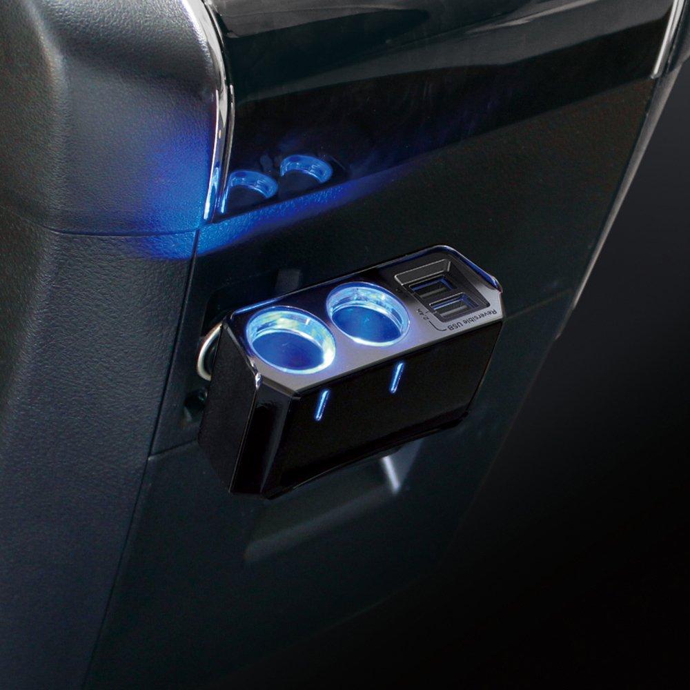 Tsuchiya Yac Car Accessories Socket Splitter Reversible USB Socket Twin Direction 4.8A PZ-790