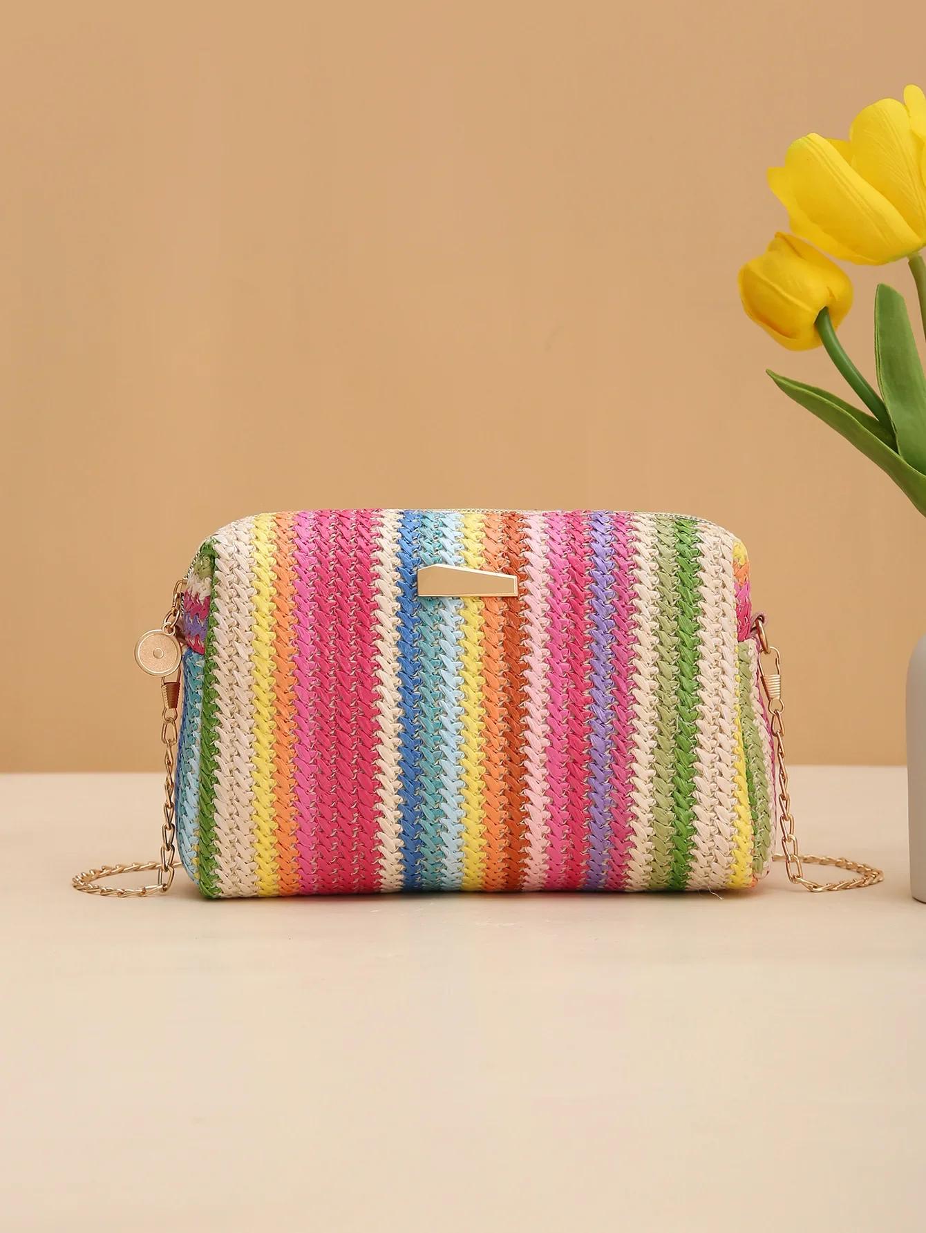 Love Home Garden Kleur Stro Tas Regenboog Veelzijdig Meisje Crossbody Tas Geweven Camera Tas Handtassen Schattig Draagbare Schoudertas Dames Make-up Tas rood