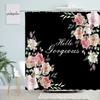 Plant Flowers Shower Curtains Pink Rose Butterfly Dandelion Simple Floral Black Bath Curtain Modern Print Fabric Bathroom Decor
