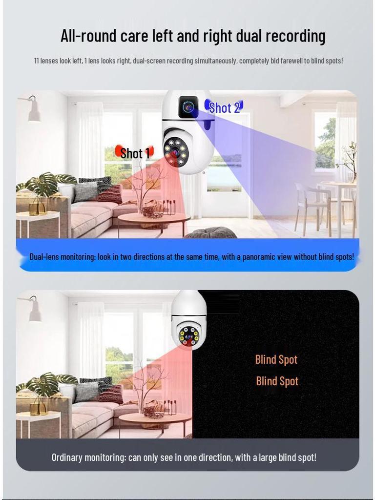 WiFi HD Nachtsicht E27 Glühbirnenkamera - Innen-CCTV-Überwachung Binokulares Lichtkopf