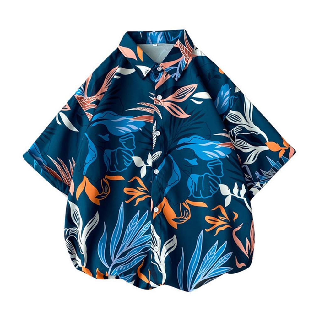 

Гавайская мужская рубашка с 3D-печатным воротником, свободная повседневная свежая рубашка с пуговицами, подходит для пляжного отдыха и прогулок 2XL