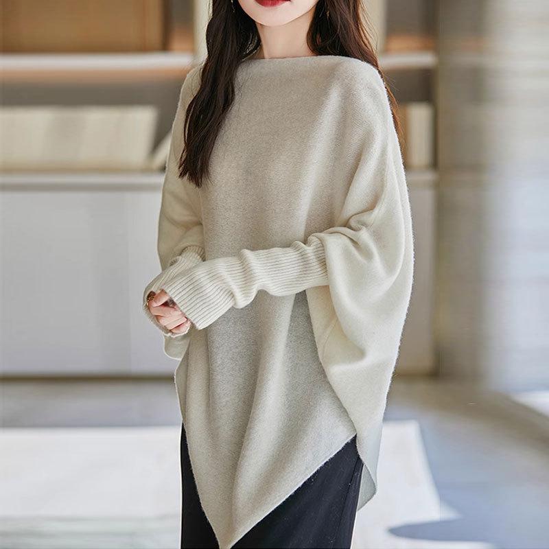 2026 Korean Style Loose Knit Sweater: Soft, Irregular Round Neck, Solid Color, Autumn Women's Top.