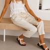 Women Spring Fall Fashion Wardrobe Staple Versatile Solid Color Cotton Linen High-Waisted Straight-leg Ankle Pants Trousers