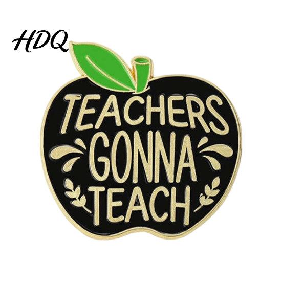 Fruit Teacher Pin Brooch Pin Enamel Teacher-Themed Shape Lapel Golden Outline Text