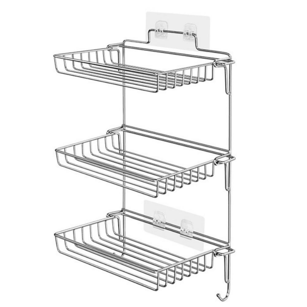 Stainless Steel Folding Storage Rack Wall Mounted Large Capacity Seasoning Jars Shelf with Hooks Space Saving Pot Lid Rack