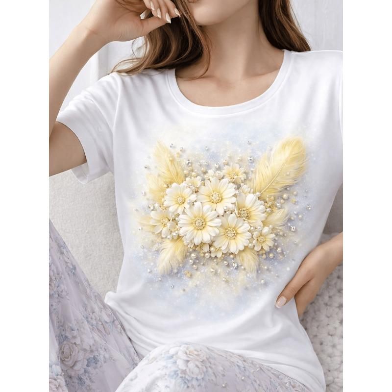 Plus Size, Easter, Mother s Day, June Day Women s Plus Size Clothing, One Women s Plus Size T-shirt Casual Short Sleeved Round Neck Top S белый