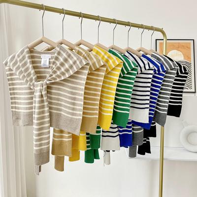 Striped Knit Shawl Navy Style Air Conditioning Room Outdoor Scarf Fake Collar Spring Autumn Office Shoulder Vest