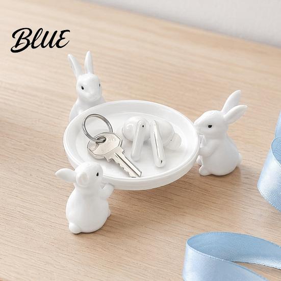 Minimalist White Rabbit Tray 3D Printed Cute Figurine, Multi-Functional Desktop Storage Holder for Headphones Jewelry Small Modern Desk Organization