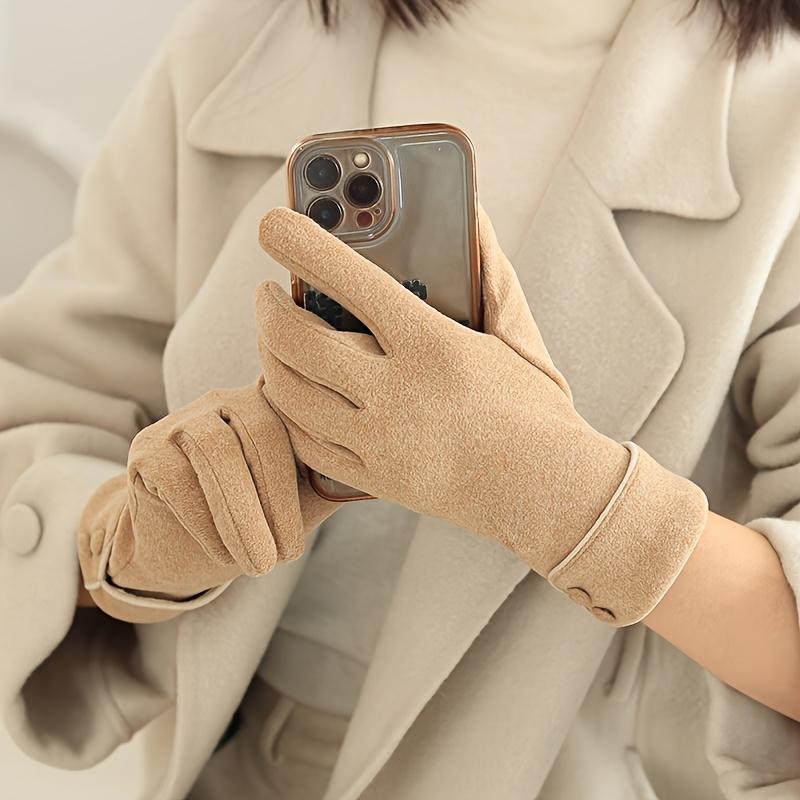 1 Pair of Warm Gloves Suitable for Women's Winter Fleece-Lined Windproof and Cold-Resistant Touchscreen Cycling Driving Fingerless Mittens