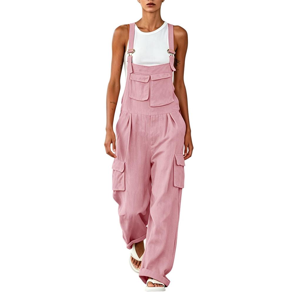 Women Casual Adjustable Strap Loose Fit Wide Leg Cargo Overalls with Multiple Pockets Comfortable Workwear Jumpsuit