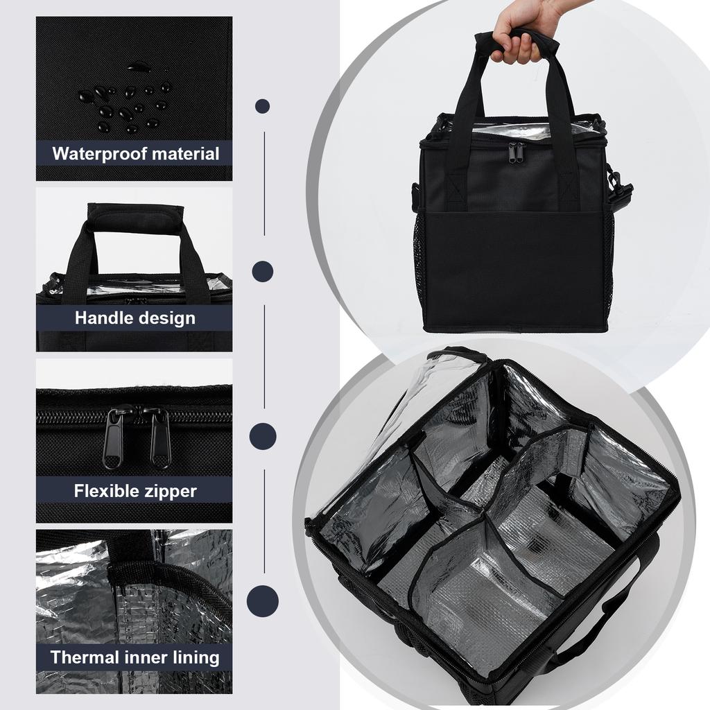 Reusable 4 Cups Drink Carrier for Delivery with Adjustable Dividers Insulated Drink Caddy Holder Bag with Multiple Pockets