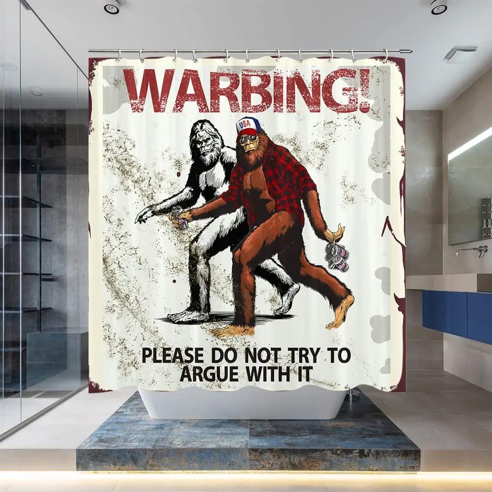 Funny Bigfoot Sasquatch Shower Curtain, Full Moon Starry Sky Bathroom Curtains Set Waterproof Polyester Bathtub Bathroom Decor