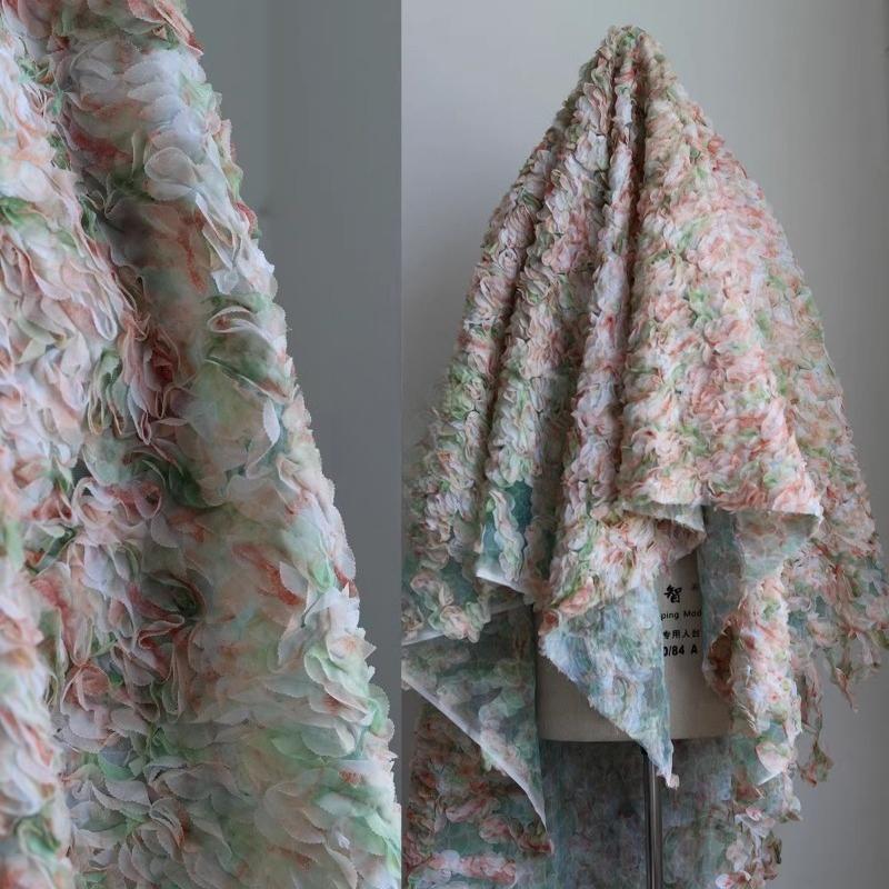 3D Rose Flower Lace Fabric for Wedding Dress and Gown Designer Fabric DIY Home Textile Cushion Background Decor Cloth