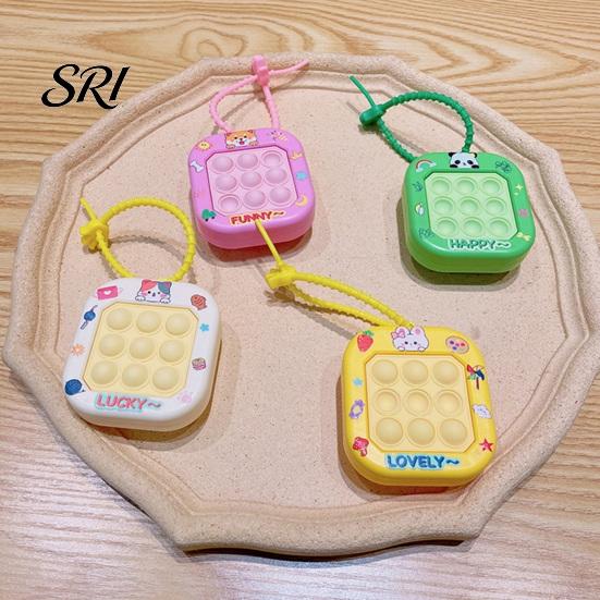 Mini Keychain Pendant Cartoon Cat Panda Design Whack-a-mole Toy Key Chain Pressable Silicone Bubbles with Braided Lanyard Stress Relief