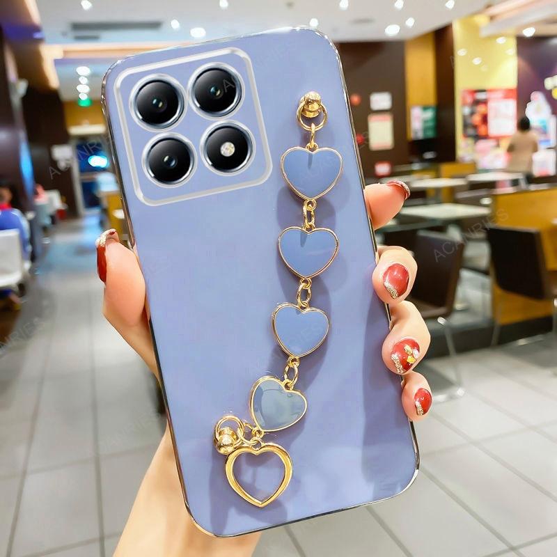 

Mi14T 14TPro Роскошный чехол-цепочка с сердечком для браслета Love Heart для Xiaomi Mi 14T 13T Pro Мягкая задняя крышка для Mi14Tpro 13TPro For Xiaomi 11T Pro