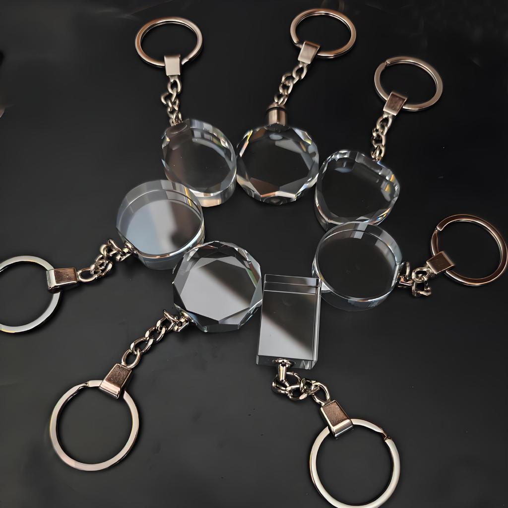 5PCS Crystal Keyring Pendant With LED Light Personalized Glass Commemorative Pendant Souvenir for Luminous Interior Accessories