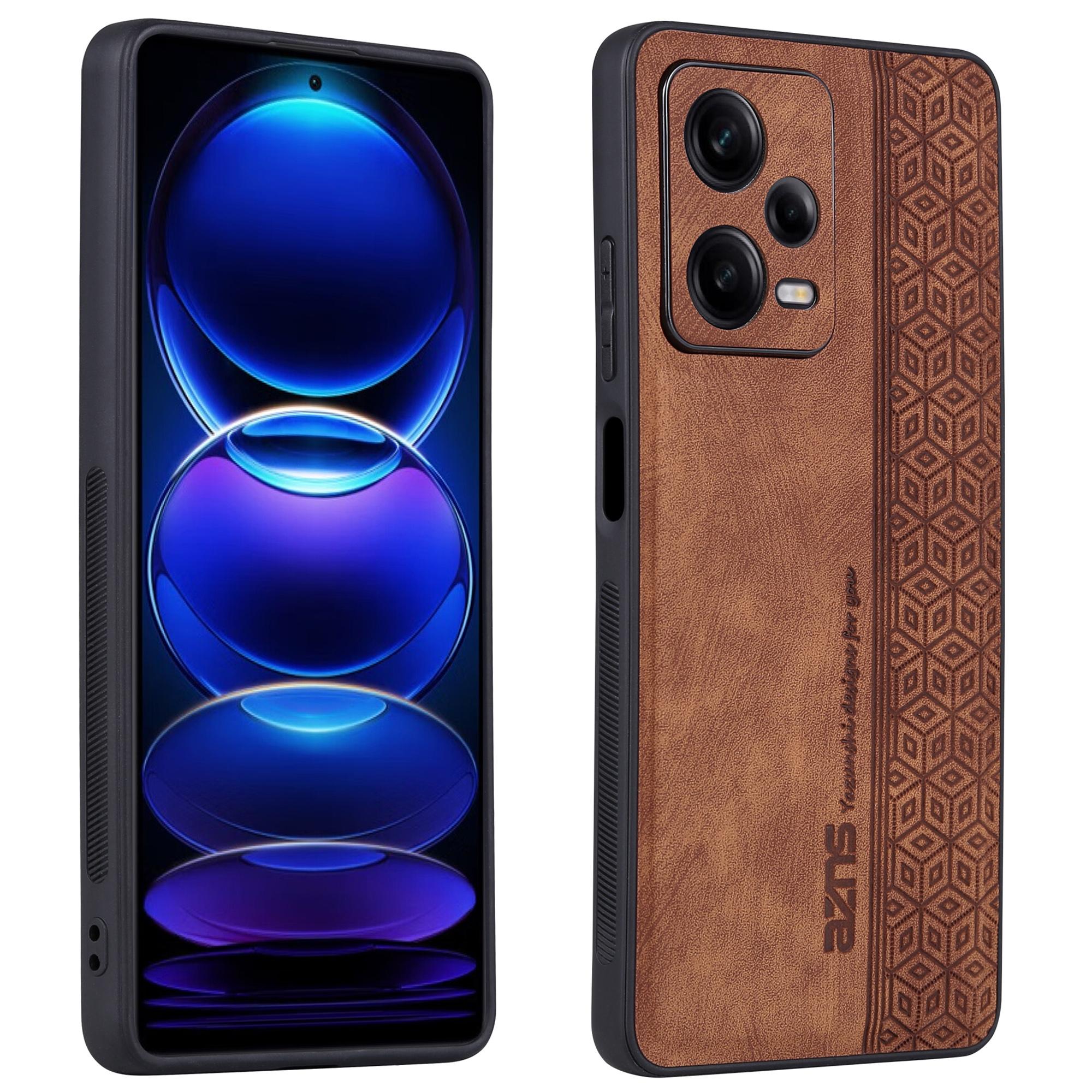 

AZNS For Xiaomi Redmi Note 12 Pro+ 5G Imprinted Pattern Phone Case Fall-proof PU Leather Coated TPU Cover Brown