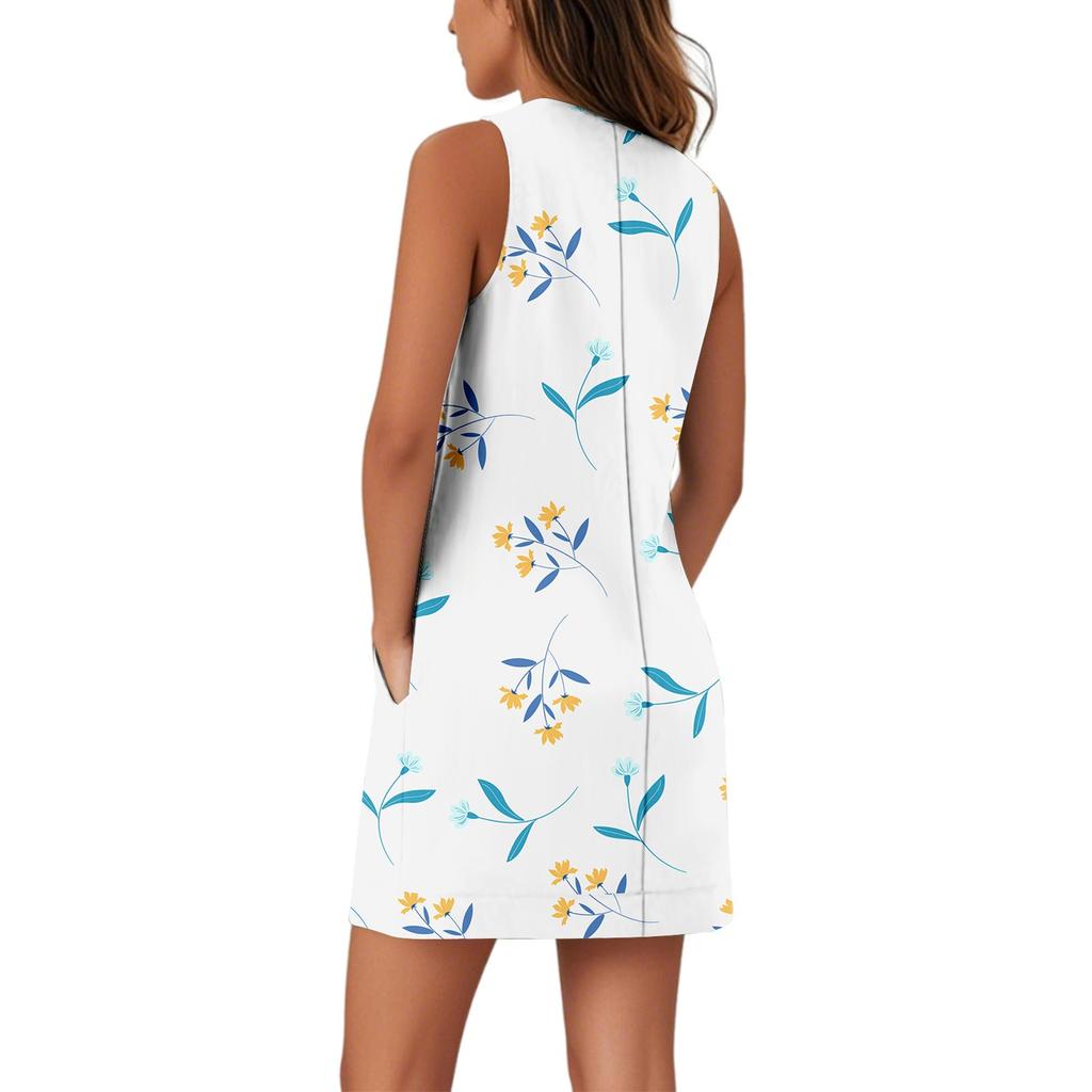 Weiches Tankkleid mit V-Ausschnitt für Damen, ärmelloses Sommerkleid, lässiges, entspanntes Sommerkleid mit Tasche