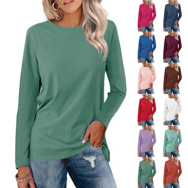 Casual Fashion Blouse Long Sleeve Round Neck Pullover Top Women