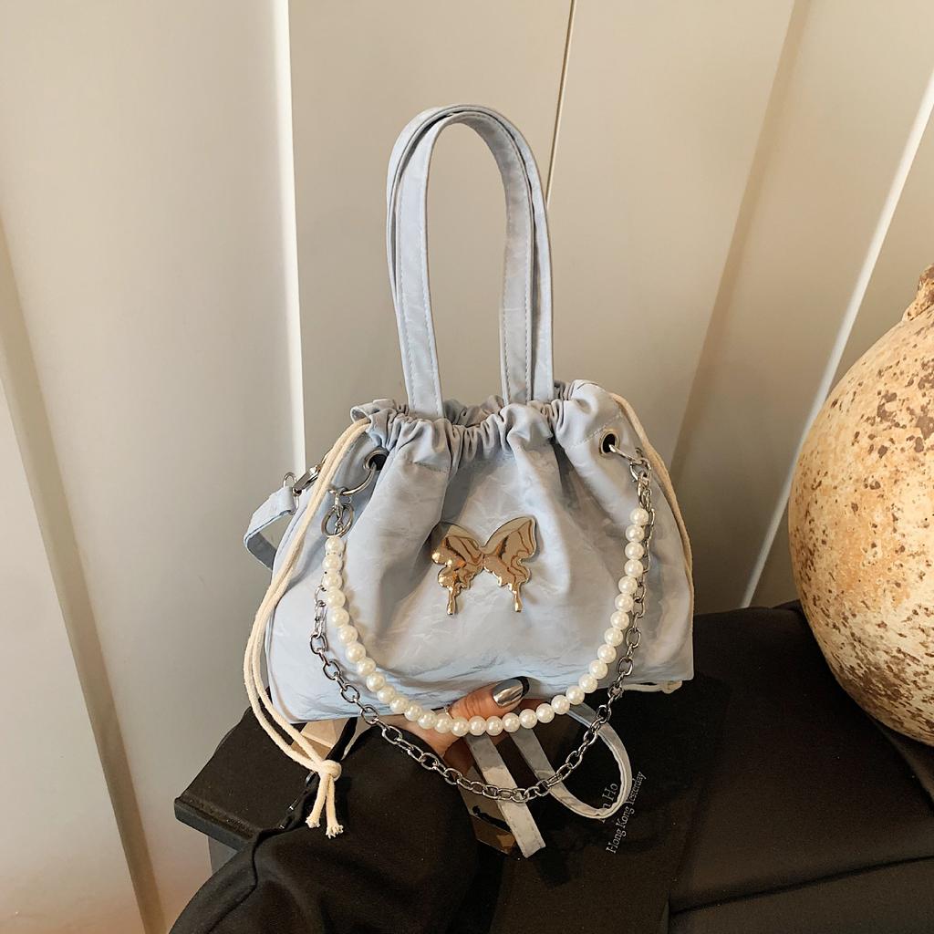 Schoolbag1011 Summer Casual Aesthetic Texture Solid Color Pearl Ladies Han Fan Fashion Shoulder Crossbody Handheld Backpack