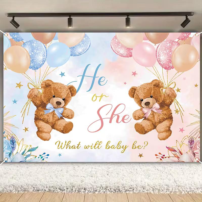 2D Gender Reveal Teddy Bear Backdrop Photography Background