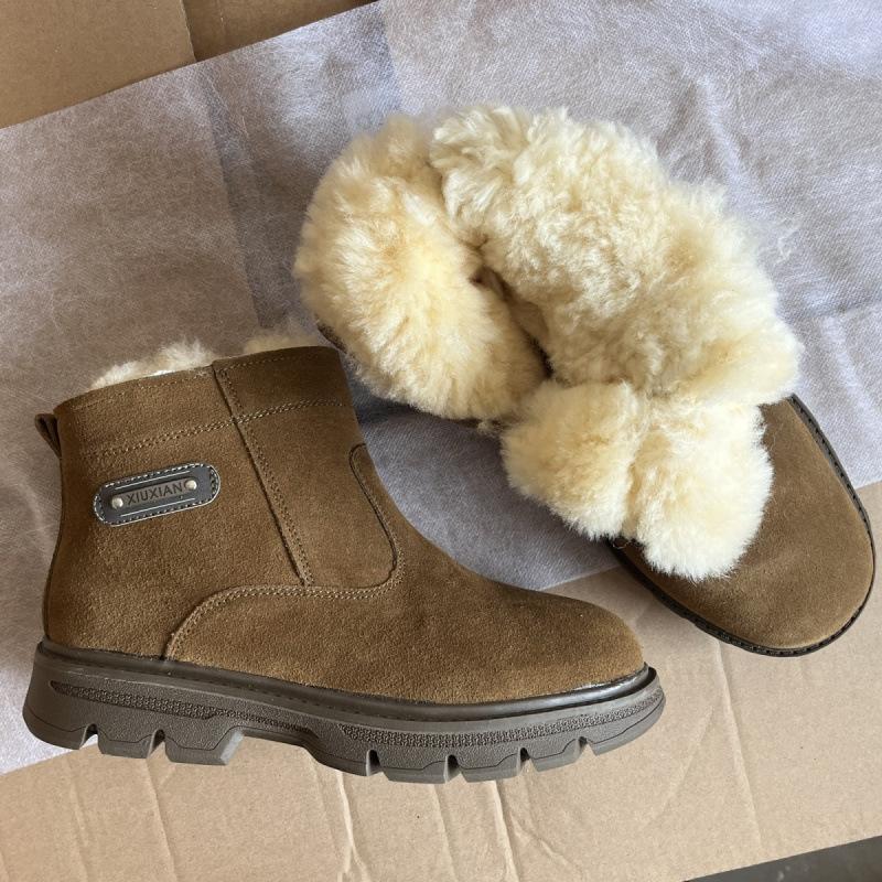 

Мужские ботинки с добавлением шерсти, сверхтолстая воловья кожа, теплые зимние ботинки из толстой шерсти, большие хлопковые нескользящие ботинки для снега 45