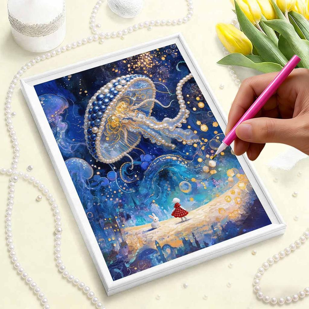 Handgemaltes DIY Perlenbild Quallen-Thema Schlafzimmer Wohnzimmer Rahmenlos Diy Handgemacht Klebende Diamanten Kreatives Leinwandbild