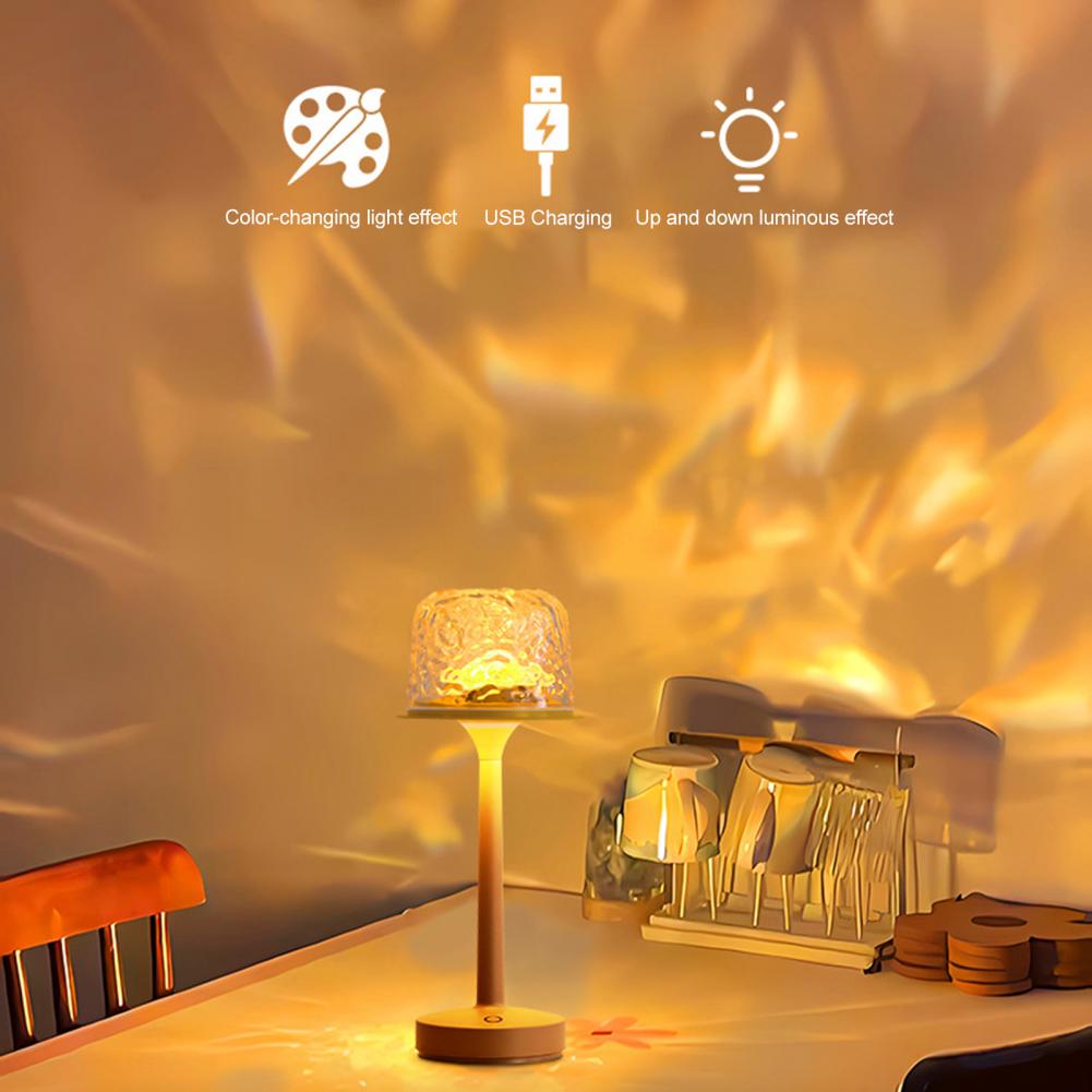 Schreibtischlampe Wiederaufladbares LED-Nachtlicht mit Fernbedienung Dimmbar 16 Farben Wasserwellen-Umgebungs-Nachttischlampen-Set