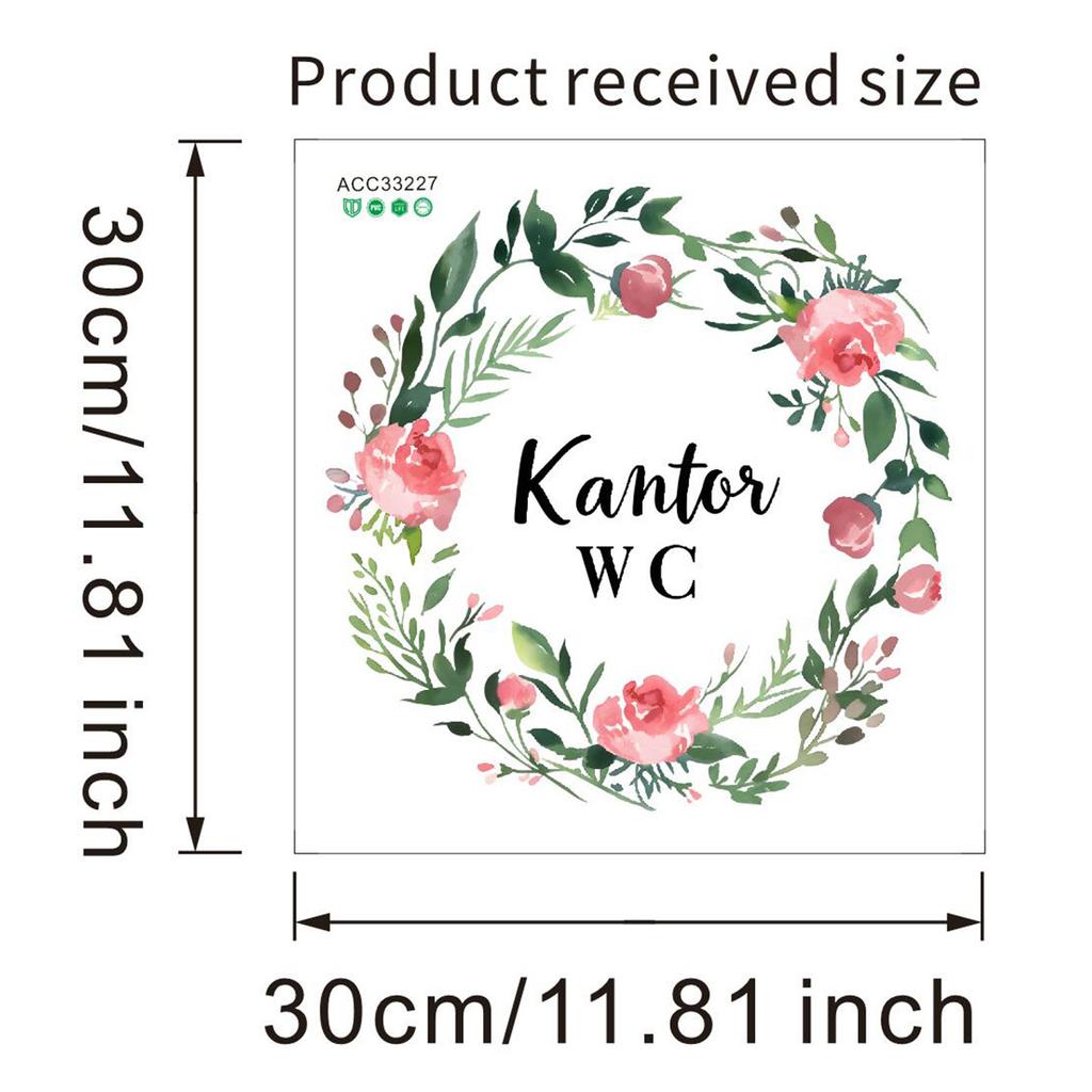 Small Floral with English Lettering Toilet Stickers, Waterproof Removable Self-Adhesive Bathroom Wall Decals