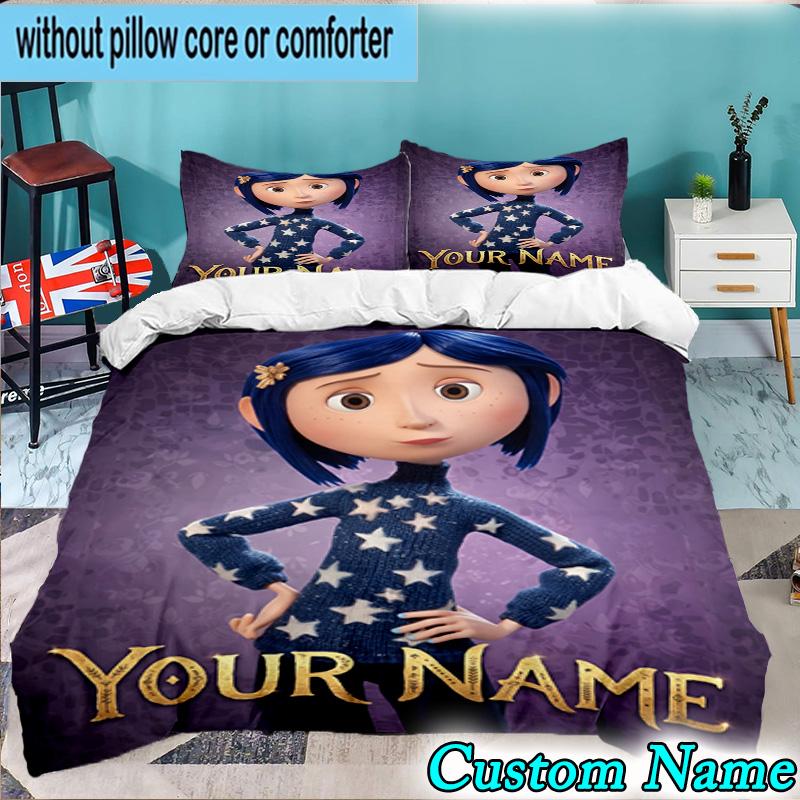 Custom Name 3PCS Mystery Coraline's World Bedding Set,Including Duvet Cover And 2pcs Pillowcases Perfect for Bedroom,Dormitory,Fan Christmas Gift