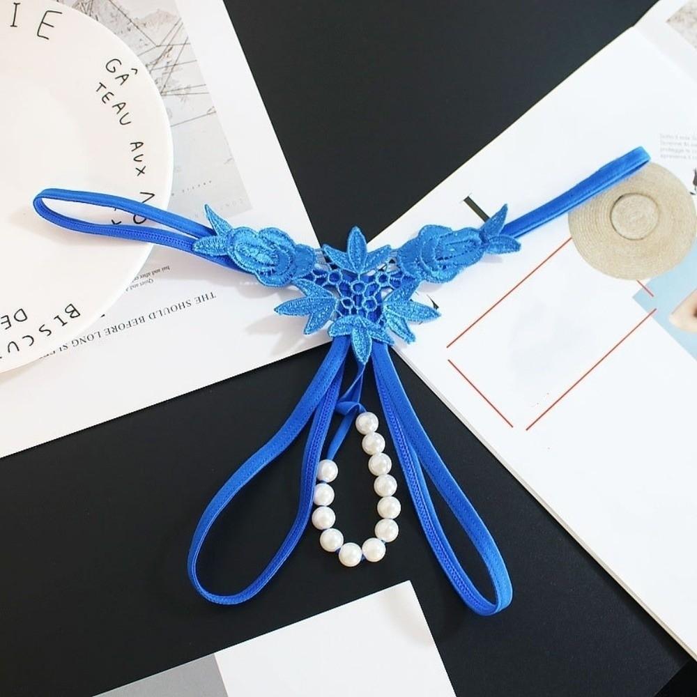 Hollow Open Crotch Lace Pearl Panties Low Waist Thin Belt Thong Valentine's Day Gift