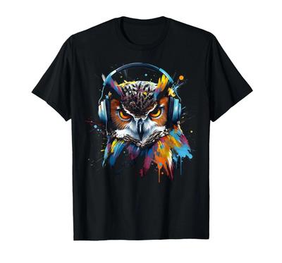 Eule Musik Bunt Vogel Kopfhörer Kunst Tier Eule T-Shirt