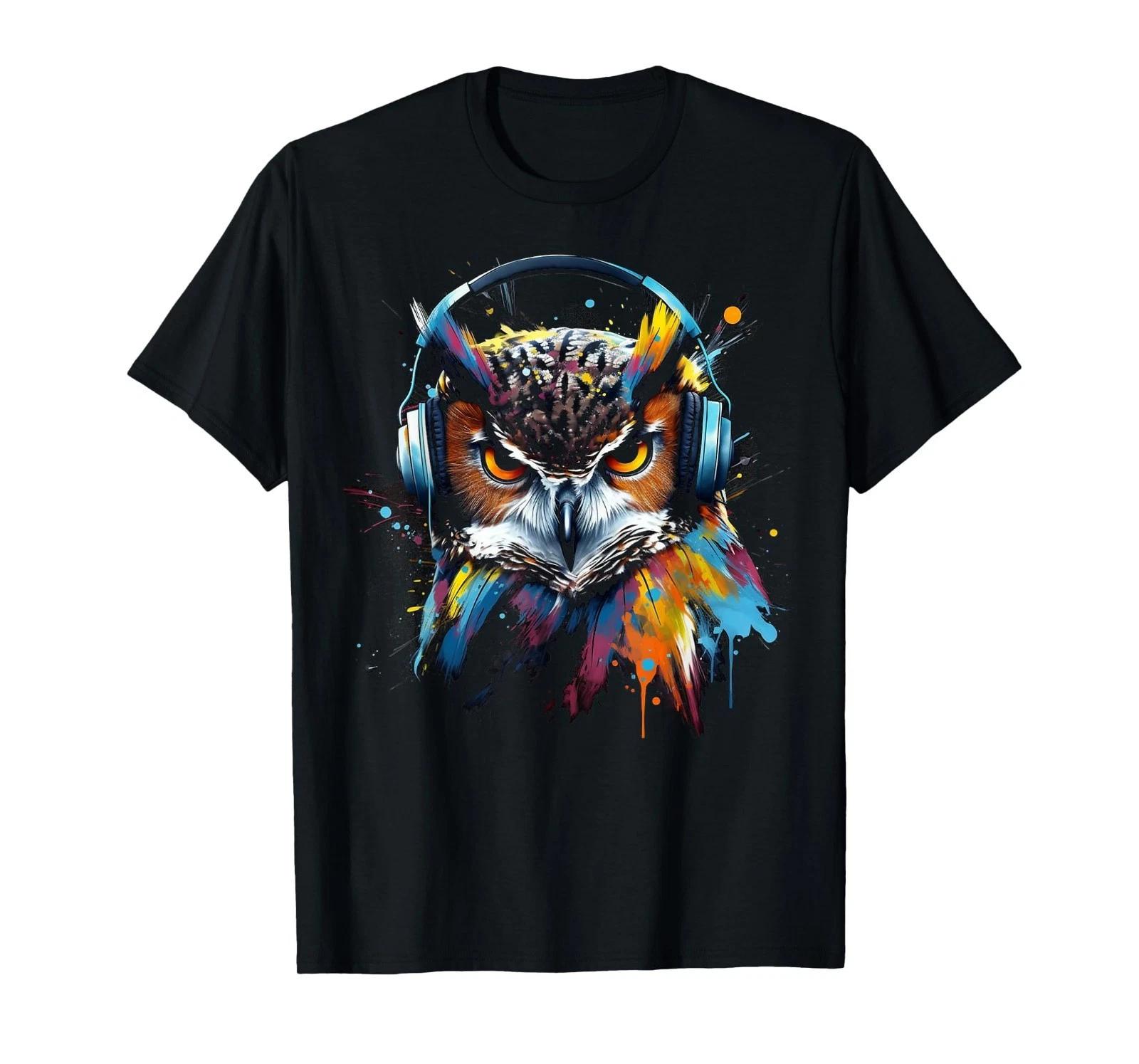 

Owl Music Colourful Bird Headphones Art Animal Owl T-Shirt 2XL