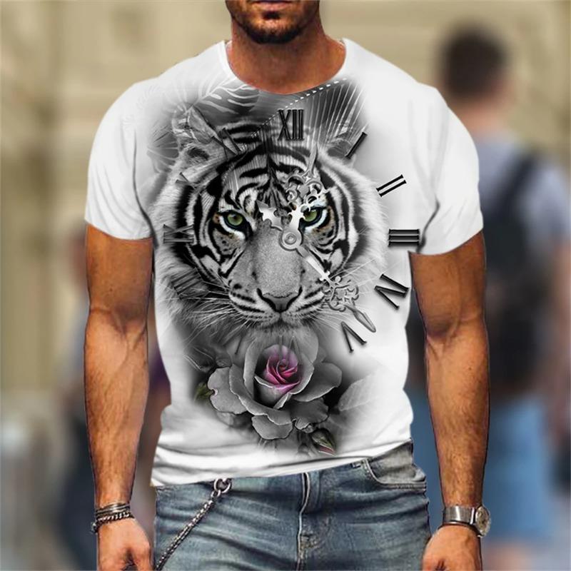 3D Men s T-shirt Fashion Black and White Lion Competition XXS
