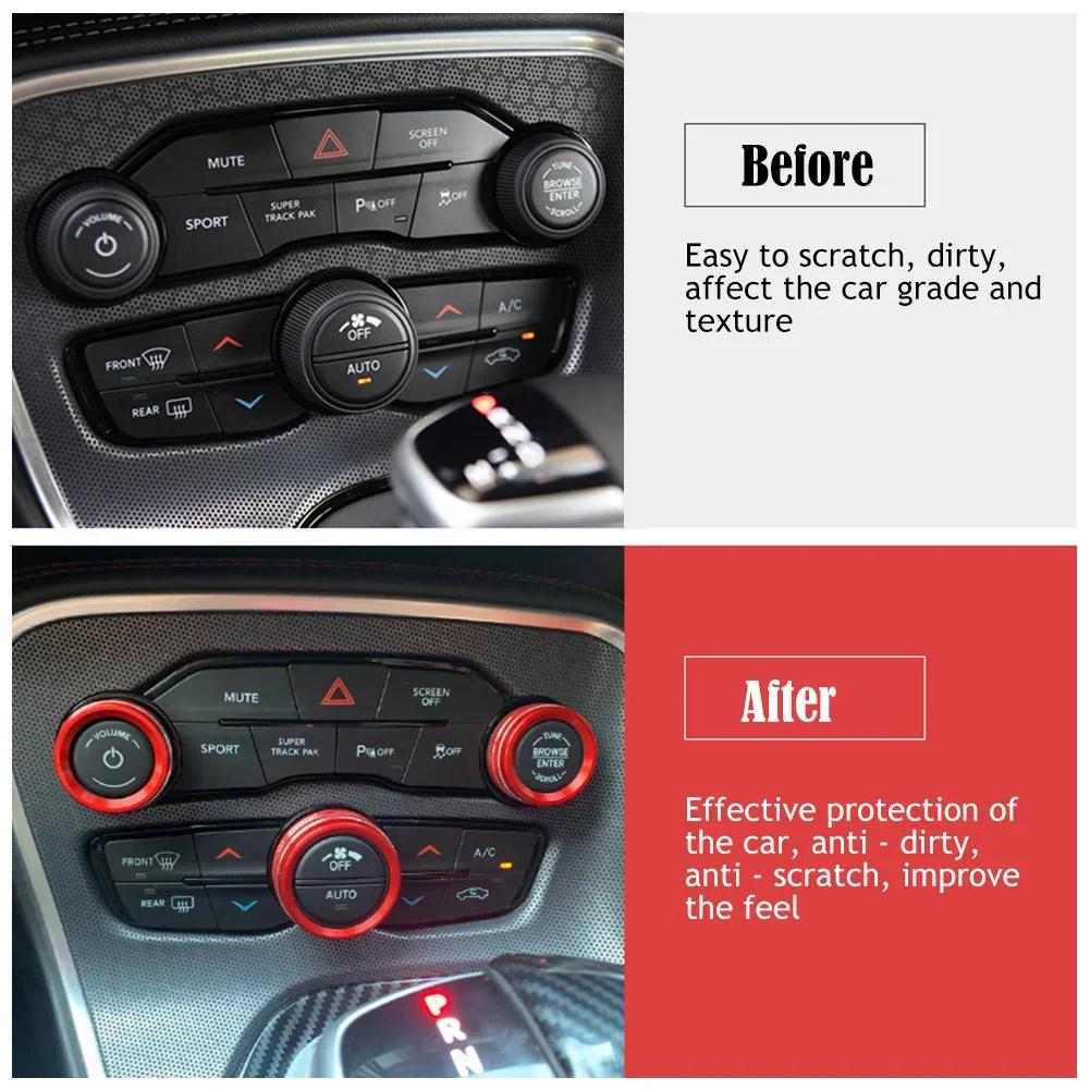 Car Air Conditioning Volume Radio Button Knob Cover Aluminum Decorative Ring for Dodge Challenger Charger Accessories 2015-2020