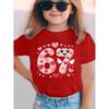 European sizes Summer Short Sleeve Girls' T-Shirt with Heart & Winged 6/7 Number Print - Cute Round Neck Blouse for - Casual Top