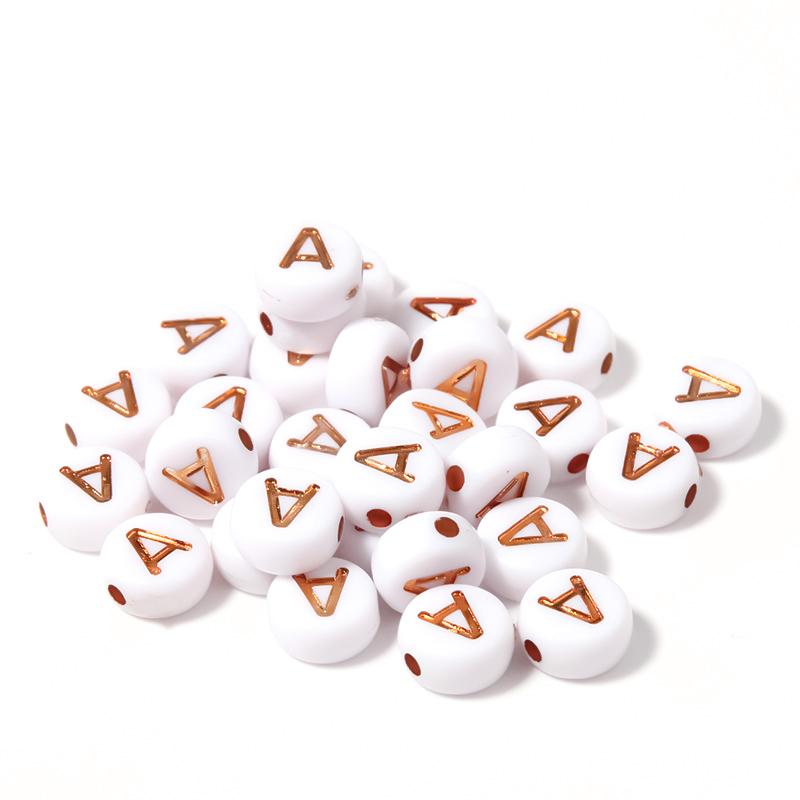 100Pcs 7mm Acrylic Alphabet Beads Rose Gold Letter Loose Flat Round Beads For Jewelry Making Findings DIY Bracelet Earrings Gift